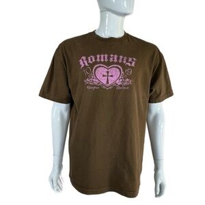 Unisex Brown Pink Romans 10:9 Confess Believe Cotton Short Sleeve Tee